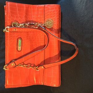 Anne Klein Burnt Orange Double Strap Shoulder Bag with Gold Colored Hardware